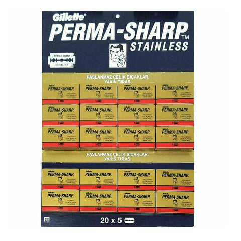 100 Perma Sharp Stainless Double Edge Blades, 20 packs of 5(100 blades)-Gillette-ItalianBarber